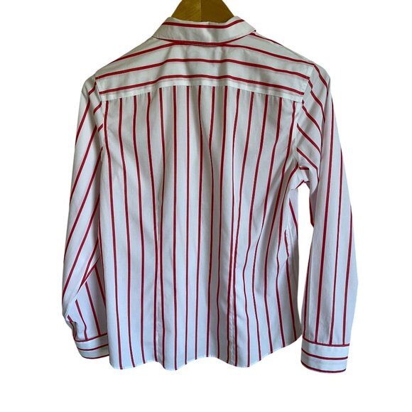 Lands' End No Iron Red White Striped Collared Button Up Long Sleeve Shirt Size 2 - Picture 2 of 7